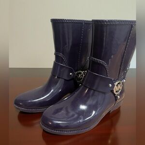 Michael Kors Purple Fulton Harness Rubber Pull On Waterproof Rain Boots SZ 8